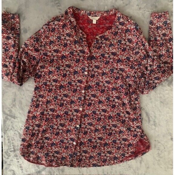 Lucky Brand Size XL/TG  Red Blue Paisley Print Peasant Top Lagenlook Boho - Picture 8 of 14